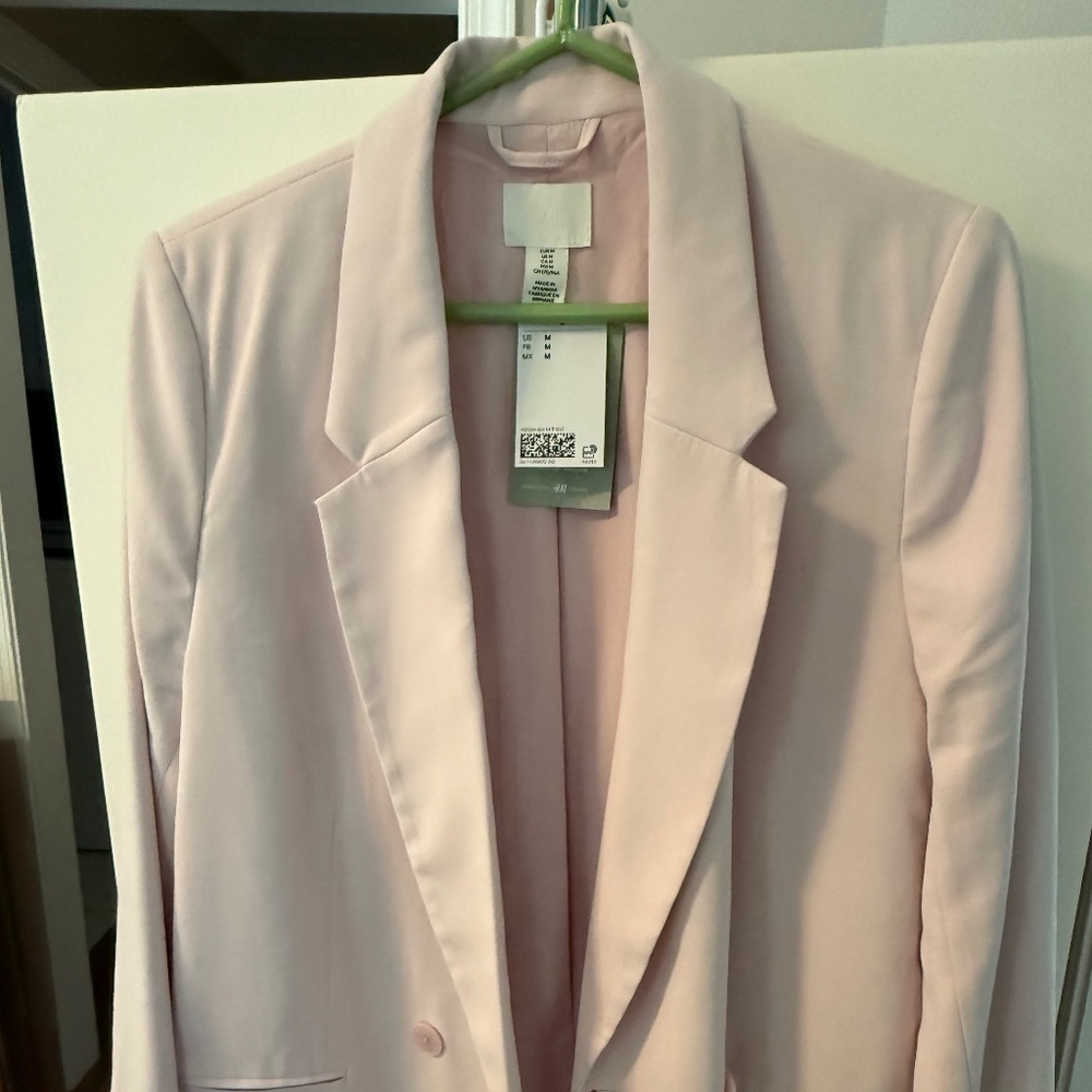 Pale pink double breasted over sized blazer, Size Medium, H & M